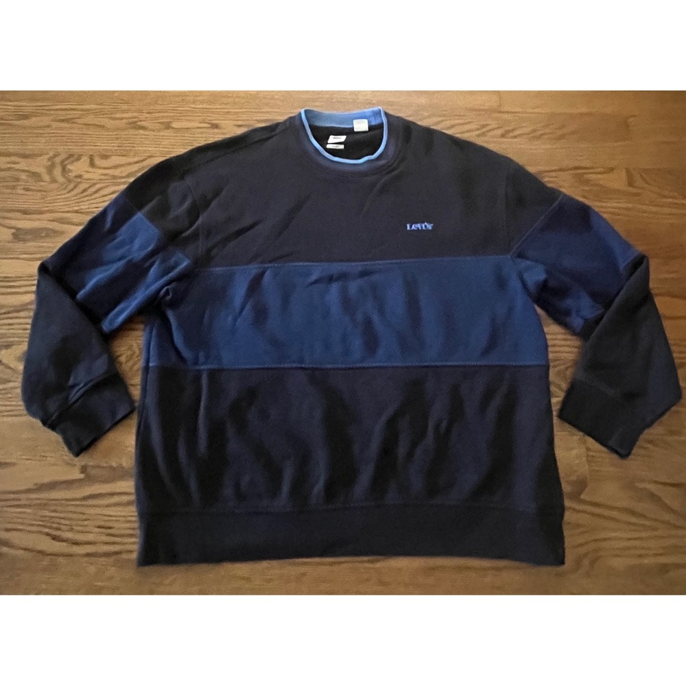 Levis Mens Relaxed Fit Colorblock Sweatshirt Navy Blue Crewneck XL Pullover